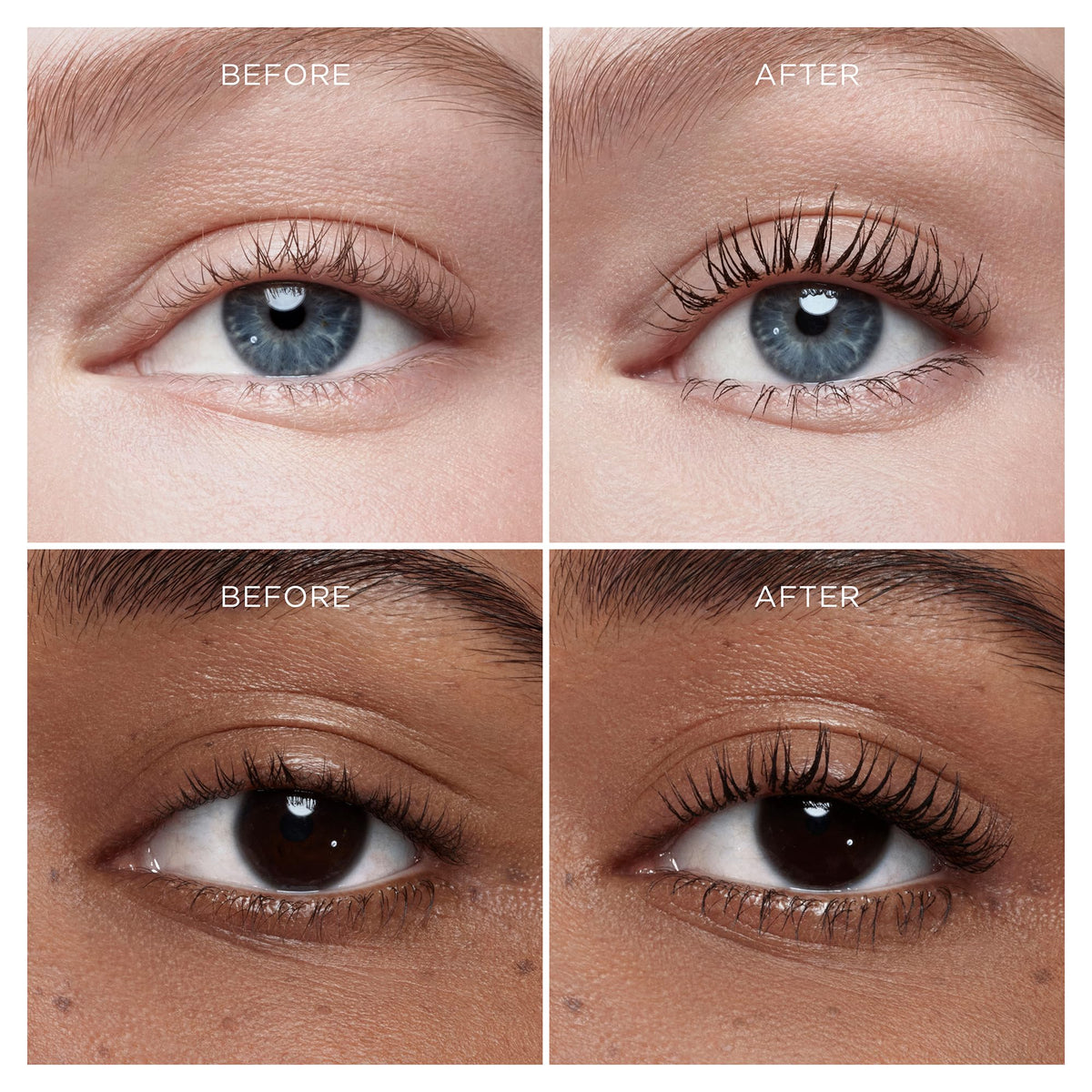 HOURGLASS before and after lashes showing dramatic lift and extension effect