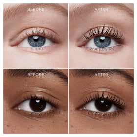 HOURGLASS before and after lashes showing dramatic lift and extension effect