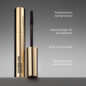 HOURGLASS mascara flatlay in lifestyle scene showing clean, ethical beauty routine