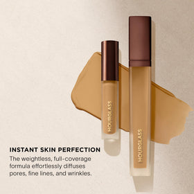hourglass product label closeup highlighting vegan formula and long-wear benefit