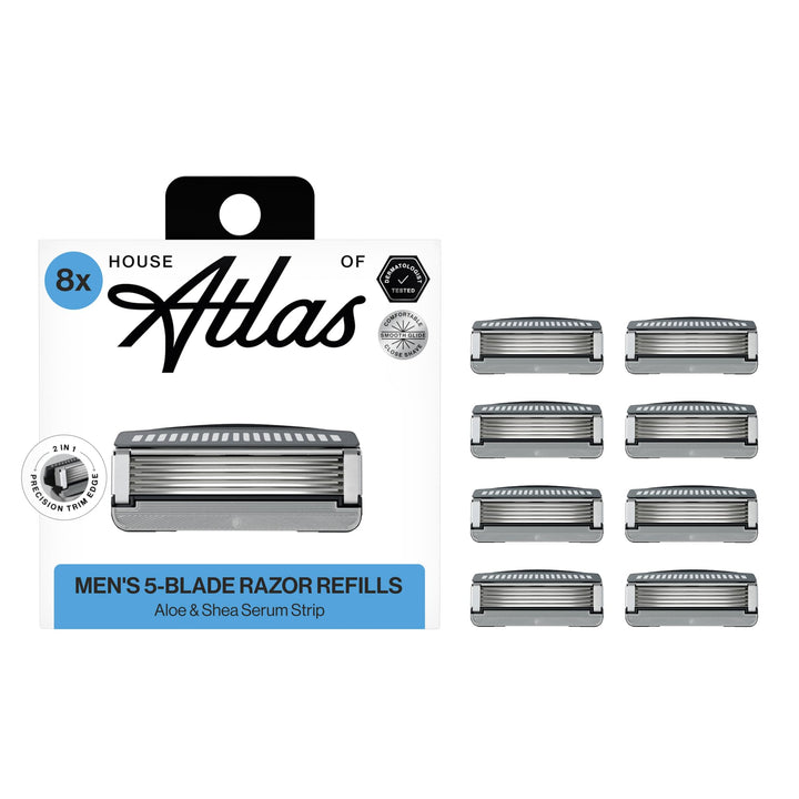 House of Atlas front packaging showing eight refill cartridges and product name, clear benefit
