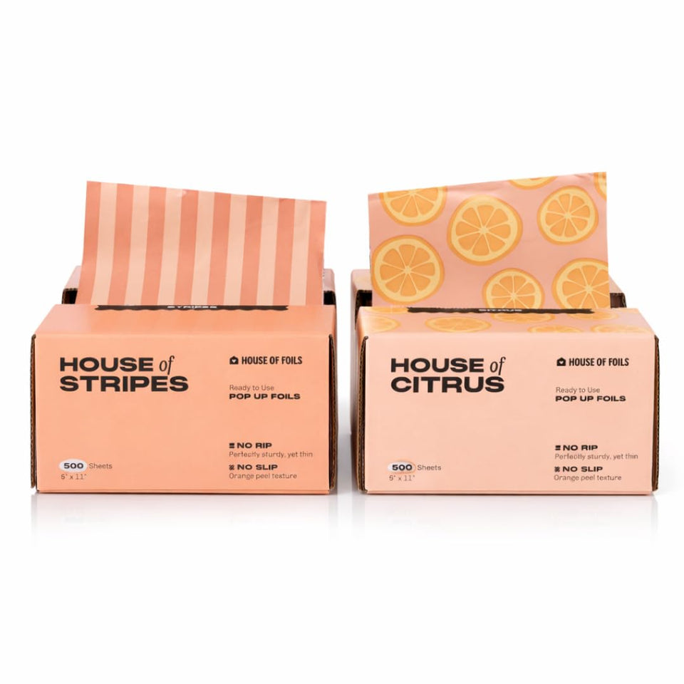 House of Foils front packaging showing cheerful citrus and stripes and durable supply