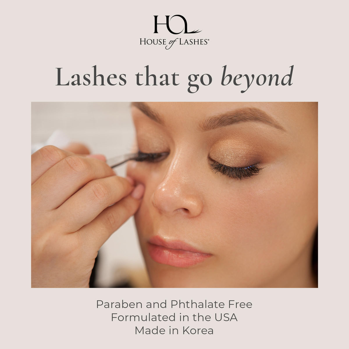 House of Lashes in use with model applying lashes for reliable all-day wear