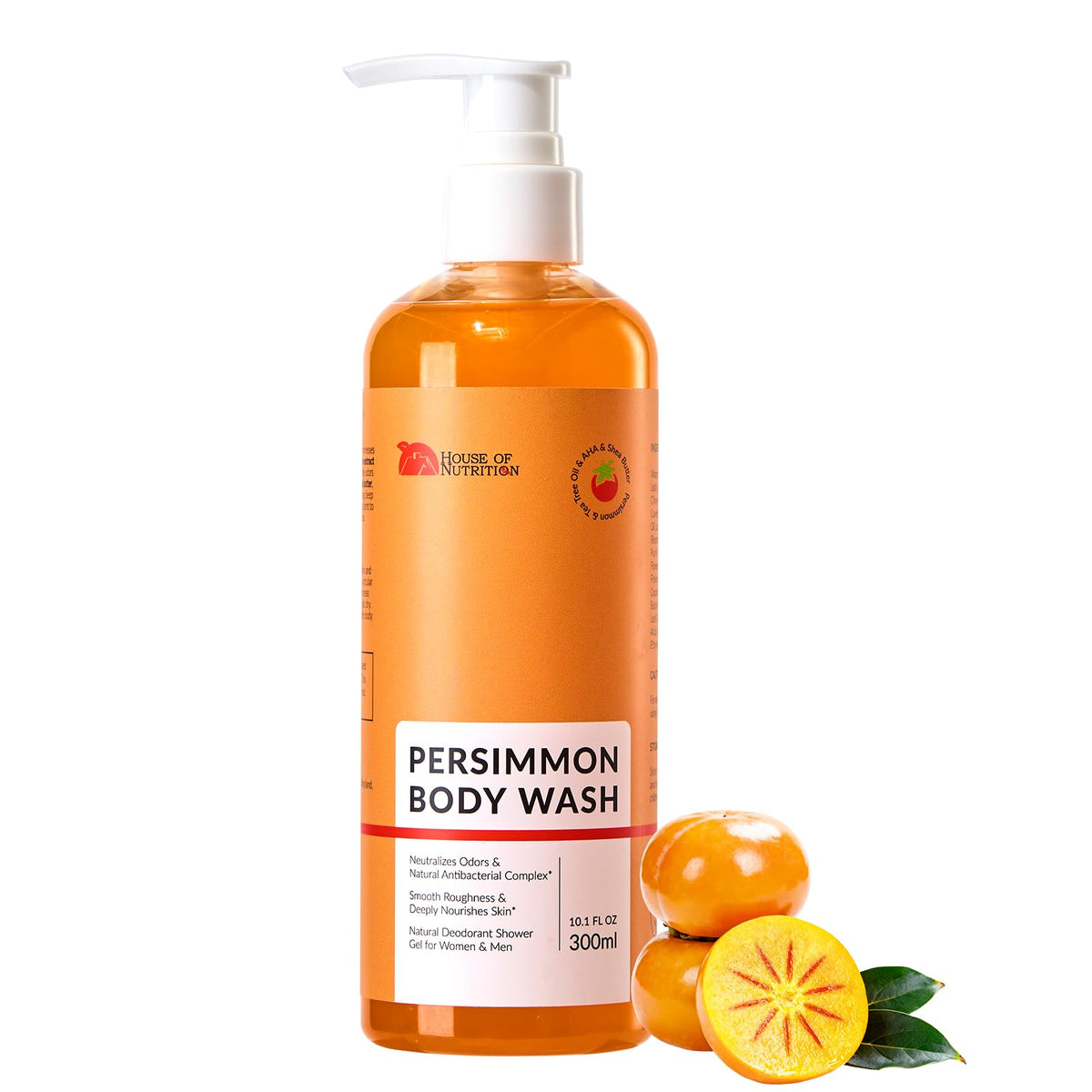 House of Nutrition bottle front view showing persimmon deodorizing body wash benefit