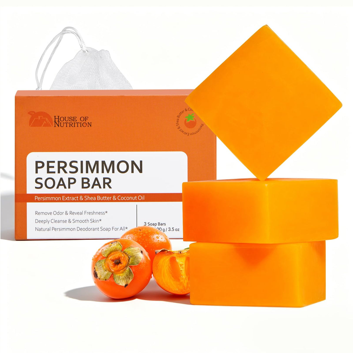 House of Nutrition front packaging shows persimmon soap benefits and scent
