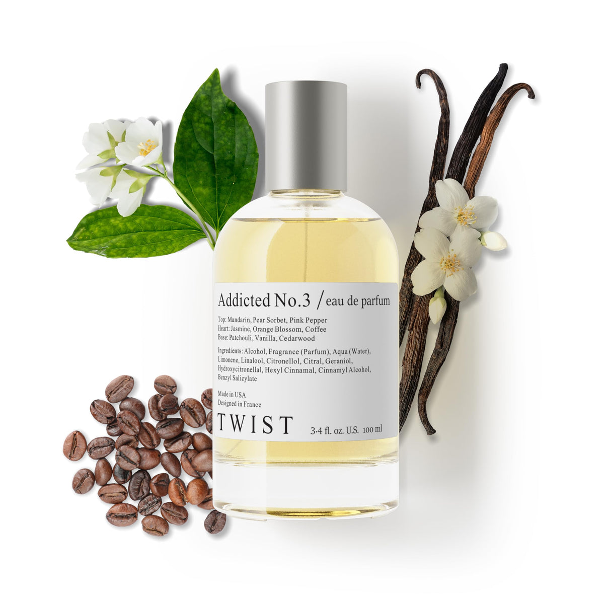 HOUSE OF TWIST front bottle view showing elegant design and confident scent