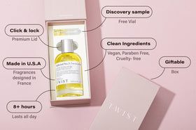 HOUSE OF TWIST side label close-up highlighting fragrance notes and purity