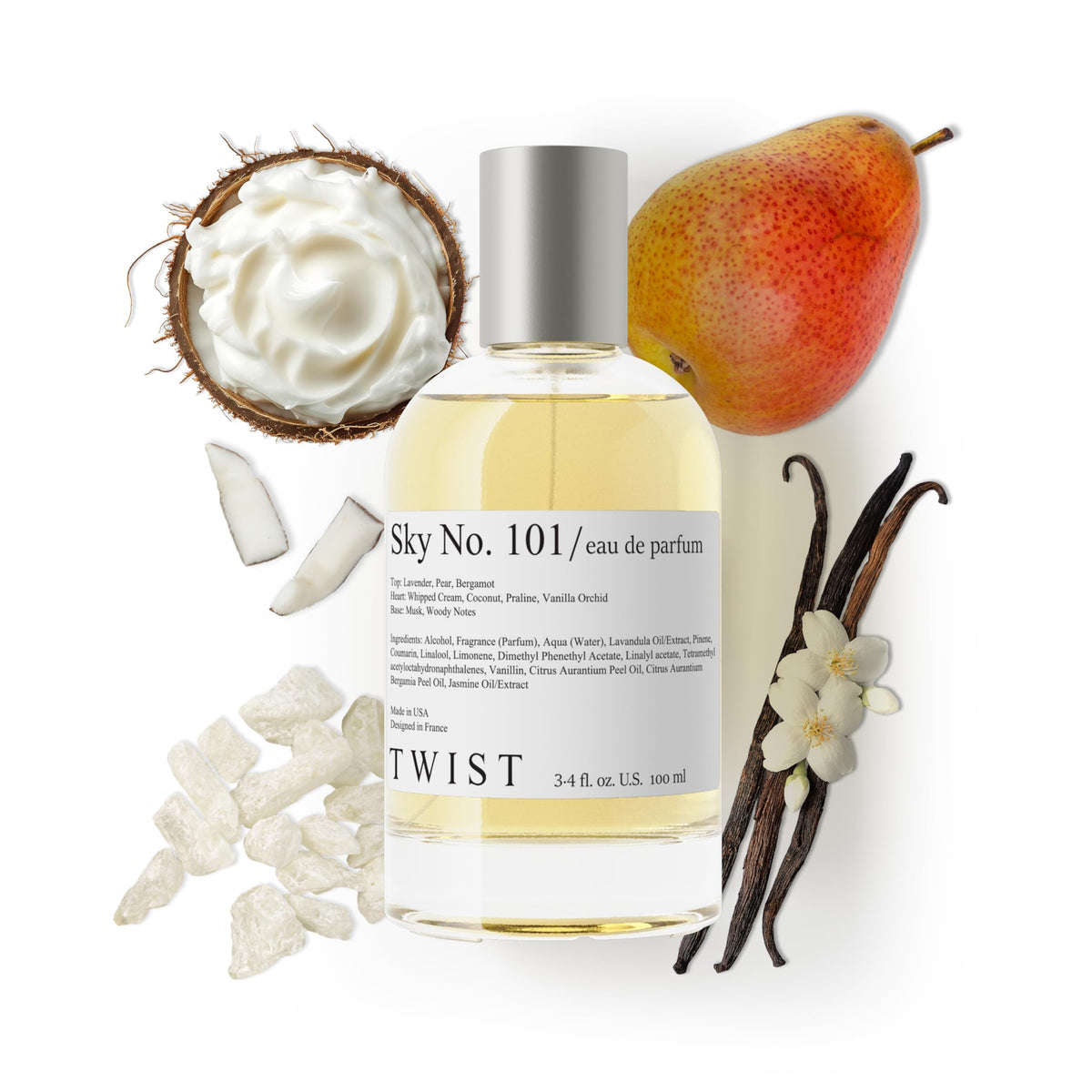 HOUSE OF TWIST front bottle view showing elegant spray and benefit of clear branding