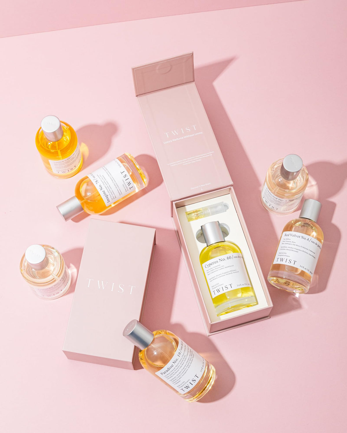 HOUSE OF TWIST ingredient cues with pear and coconut visuals and benefit of gourmand notes