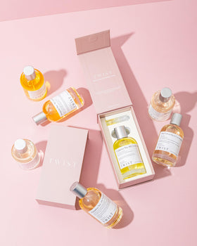 HOUSE OF TWIST ingredient cues with pear and coconut visuals and benefit of gourmand notes