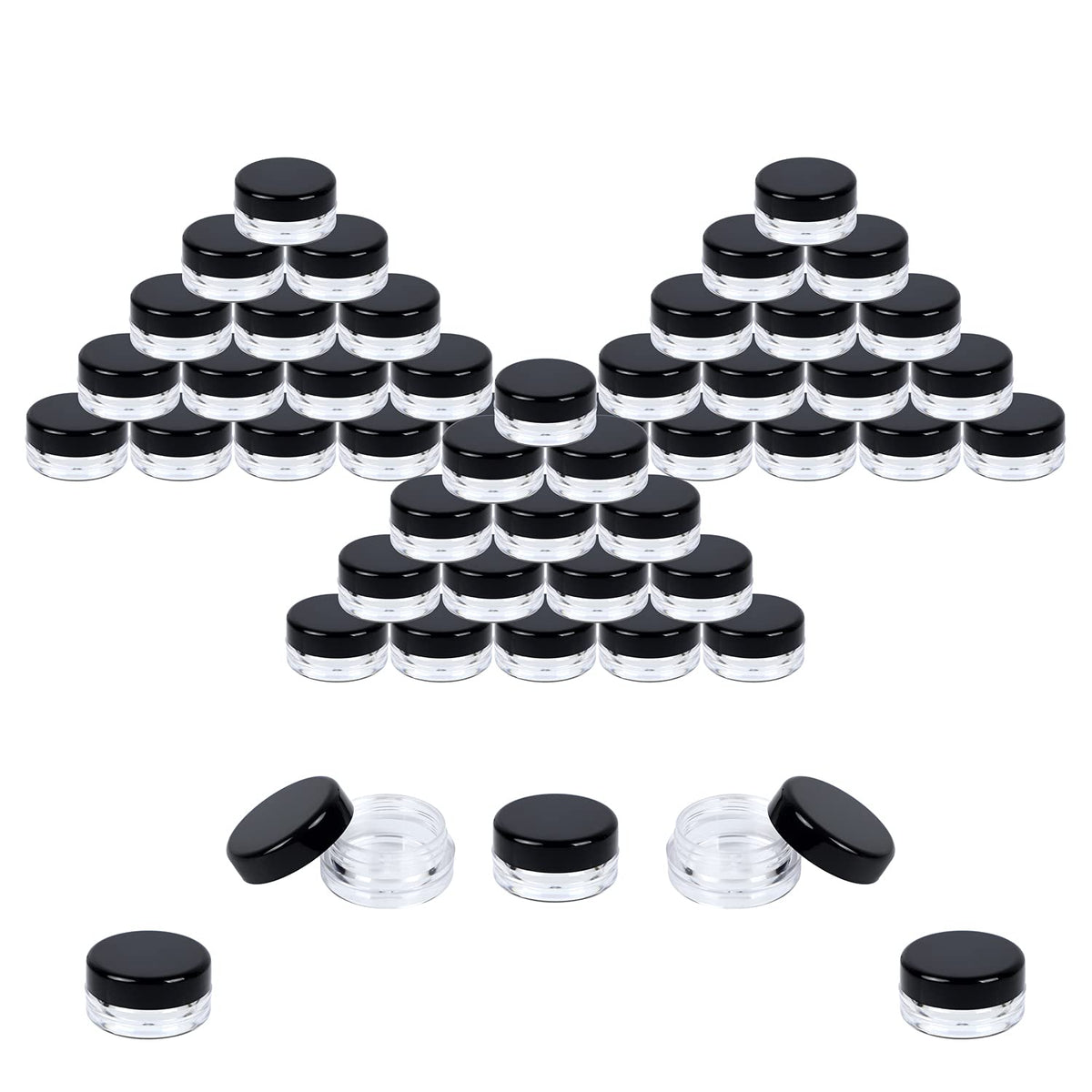 Houseables front view of 50-pack clear mini jars showing tidy packaging and quantity