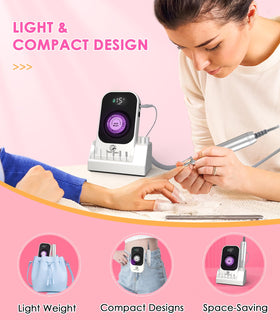 HOUSMV handpiece in use on acrylic nail demonstrating fast removal and smooth finish