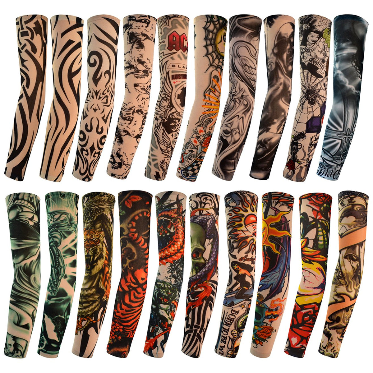 HOVEOX front packaging showing 20 tattoo arm sleeves and design variety