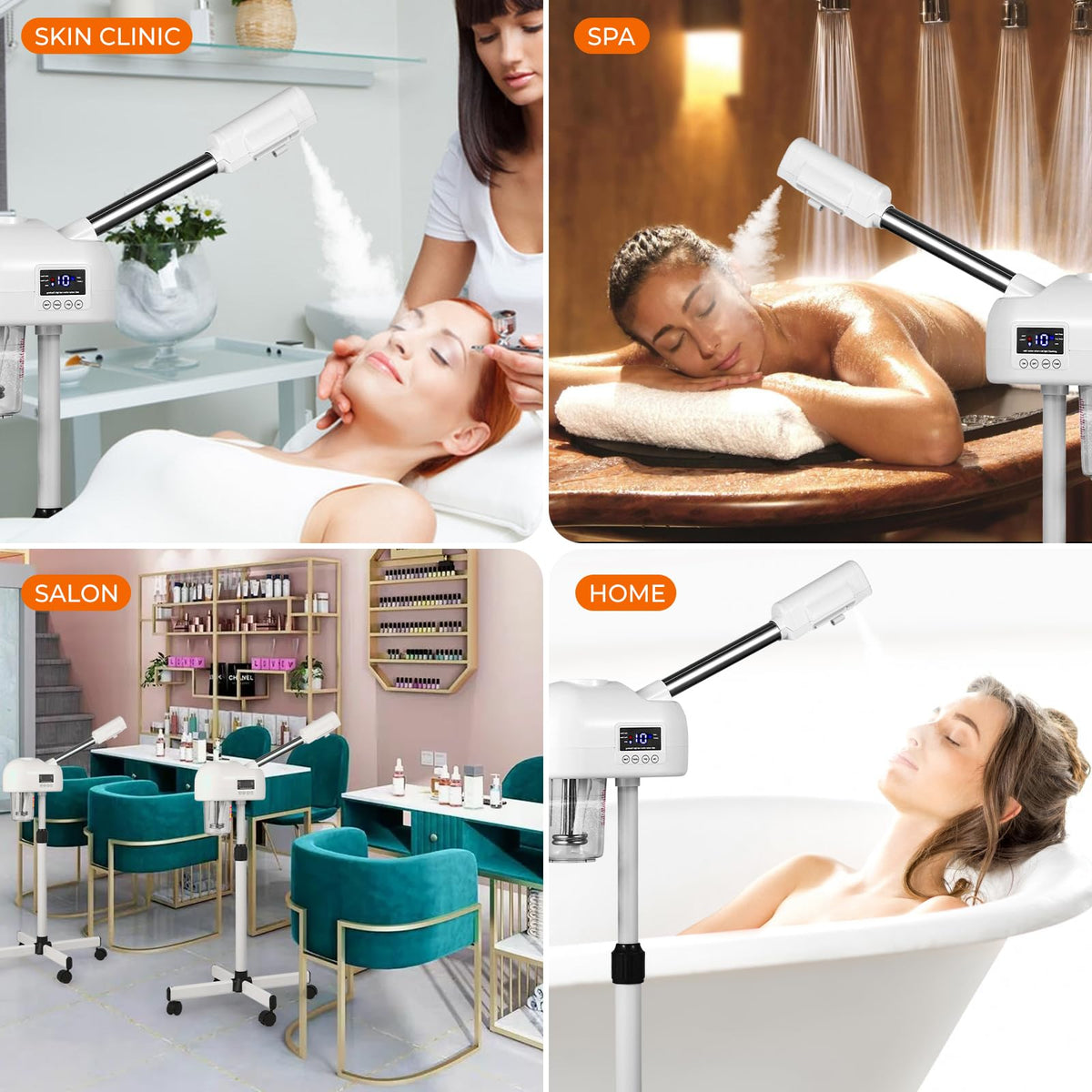 Hovinke in salon use with esthetician positioning steamer over client for prep