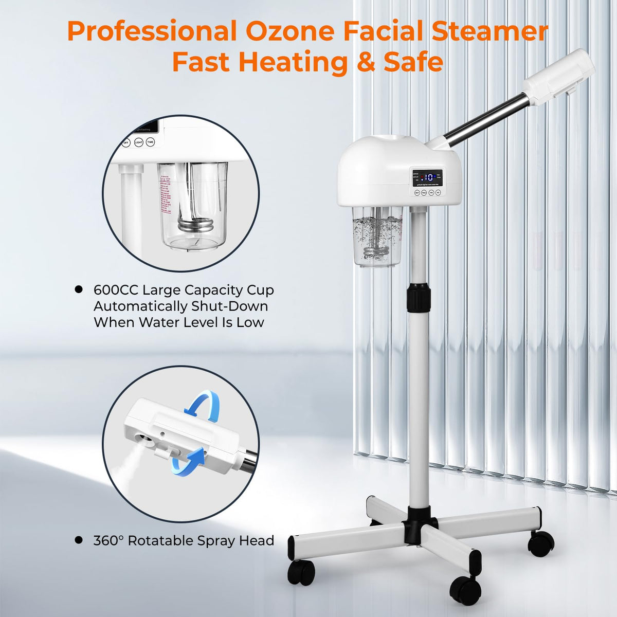 Hovinke 600 ml water beaker visible for longer continuous steaming sessions