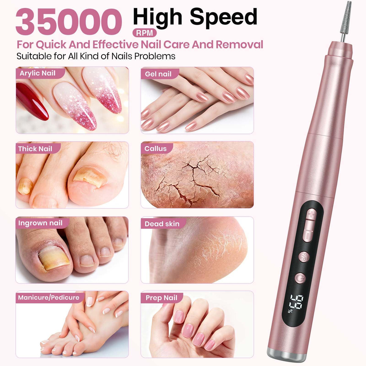Hoxida array of drill bits and sanding bands for versatile nail tasks