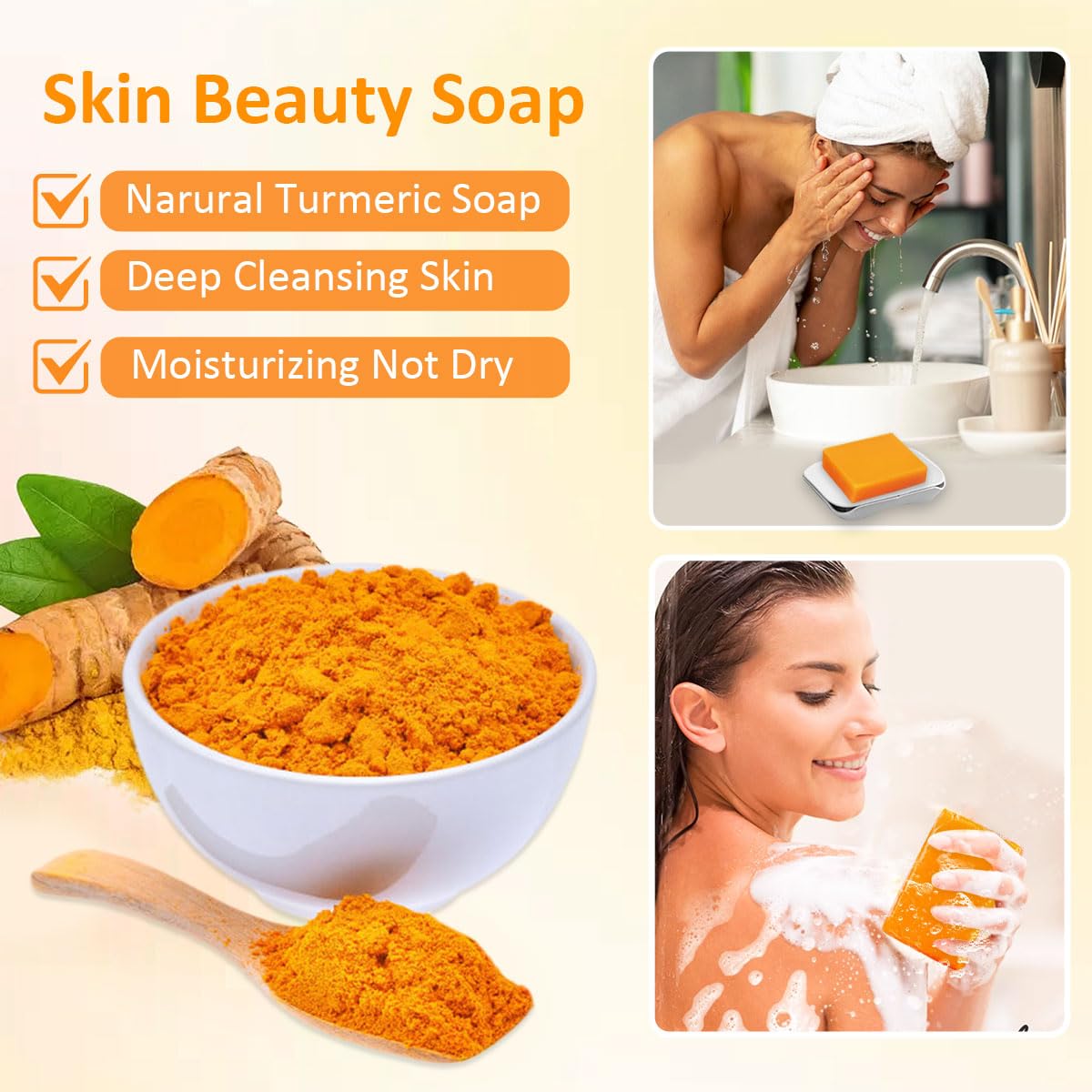 HOYEHOLA soap next to turmeric root and kojic ingredient supporting brightening