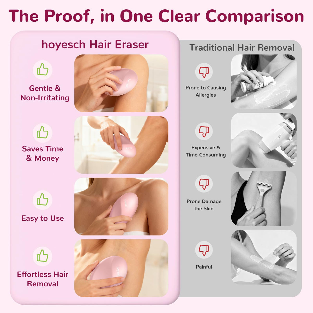 hoyesch in use on leg demonstrating painless hair removal and smoother skin