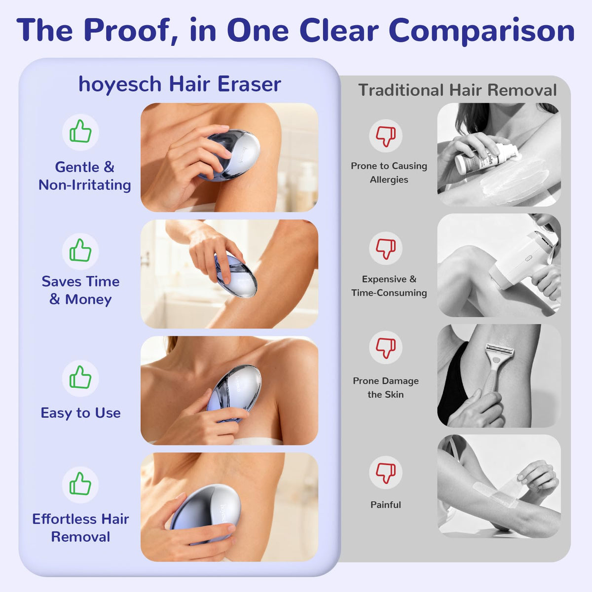 hoyesch being used on arm showing painless hair removal and smooth skin benefit