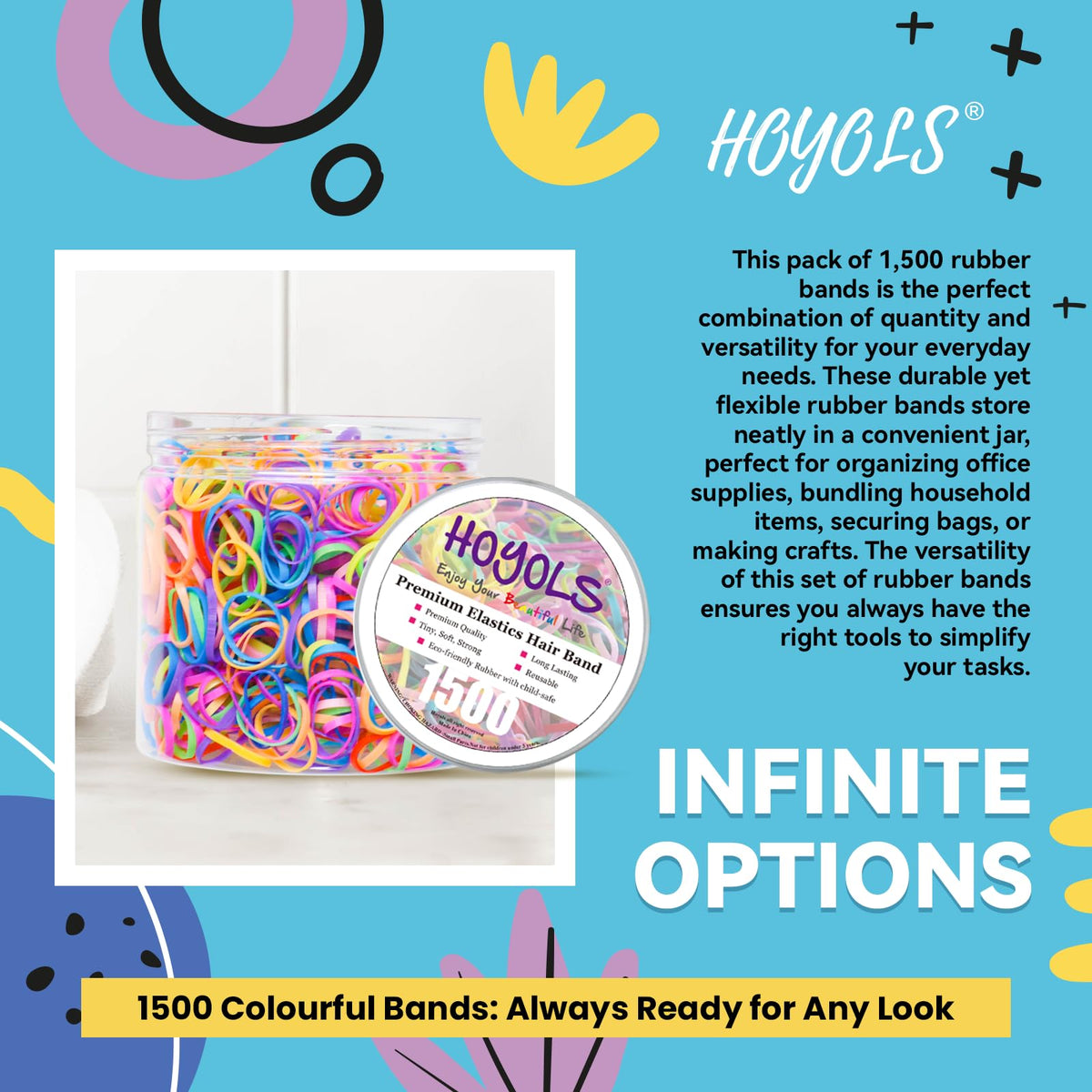HOYOLS bands next to ruler showing size and easy-fit benefit