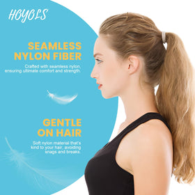 HOYOLS hair tie securing a thick ponytail showing strong hold without creasing