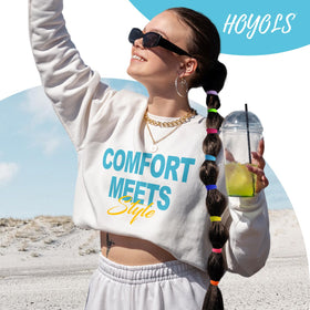HOYOLS hair ties on bathroom counter showing travel-ready convenience
