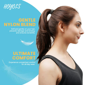 HOYOLS stacked elastics beside a ruler showing stretch and scale