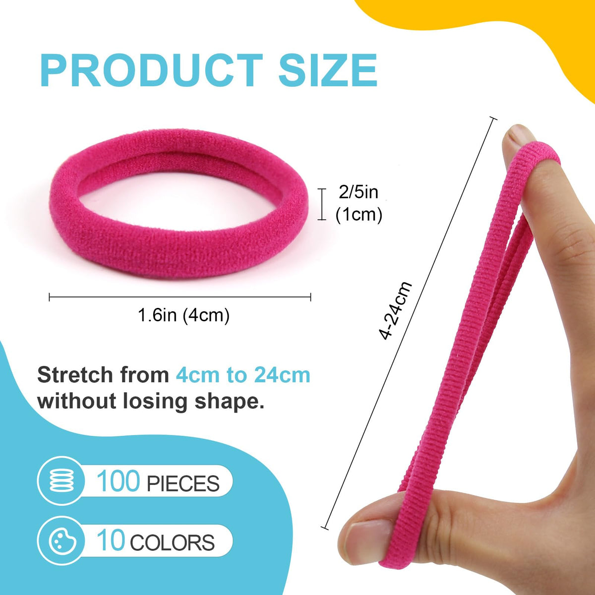 HOYOLS stretched hair tie demonstrating elasticity and strong hold