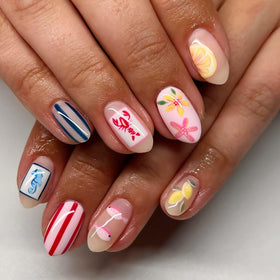 HPYFOI close-up lemon and flower nail design highlighting playful summer look