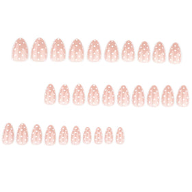 HPYFOI close-up of glossy white polka dot almond nail design, cute visible detail