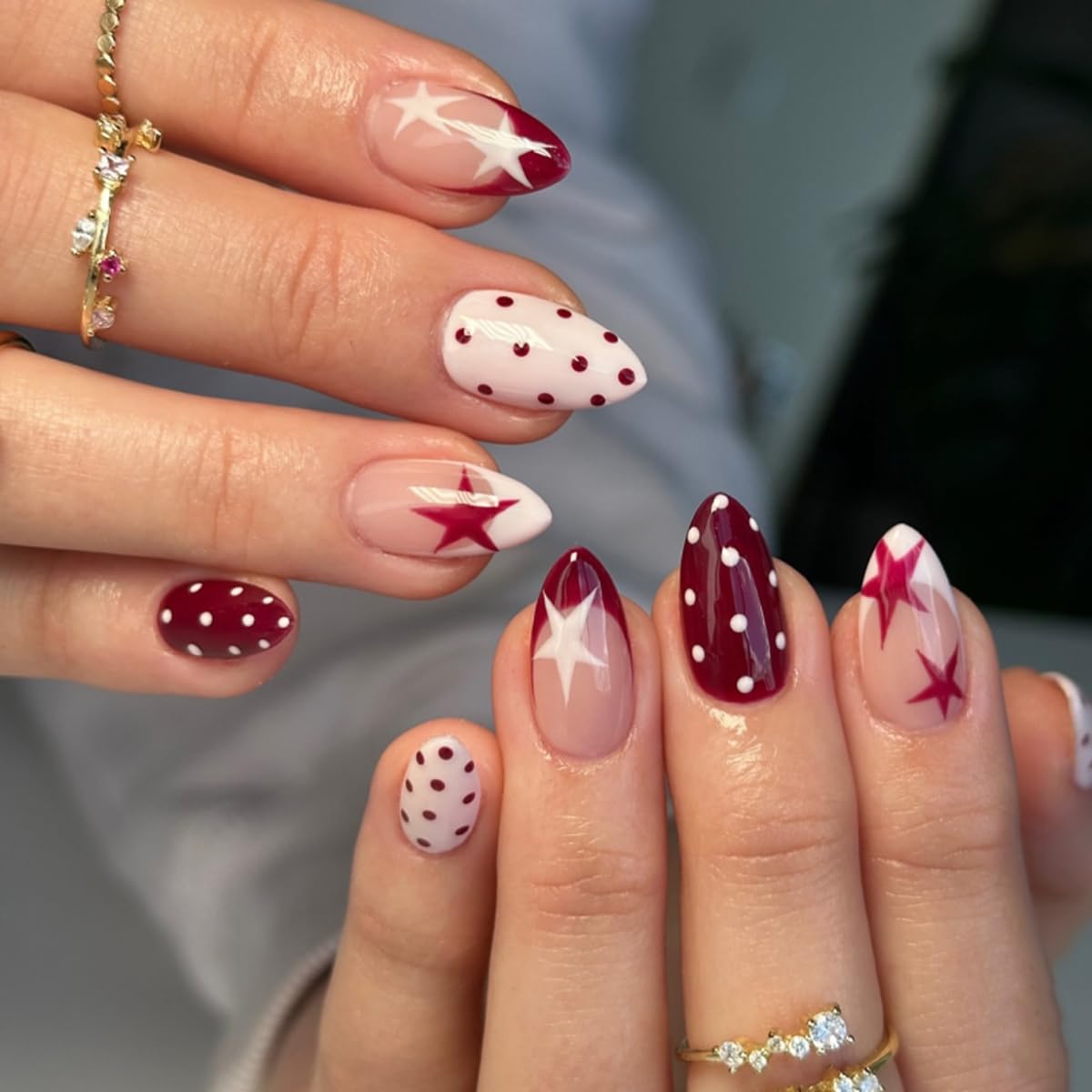 HPYFOI front packaging showing polka dot press-on nails and kit contents for easy styling
