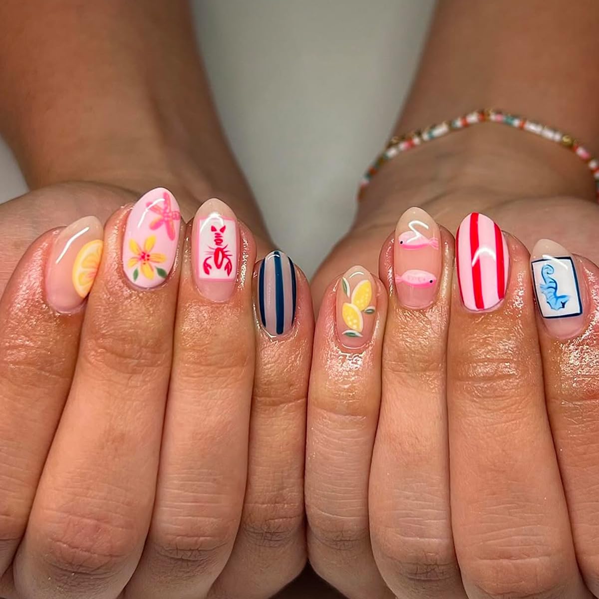 HPYFOI front packaging showing 24-piece summer nail set for quick manicures