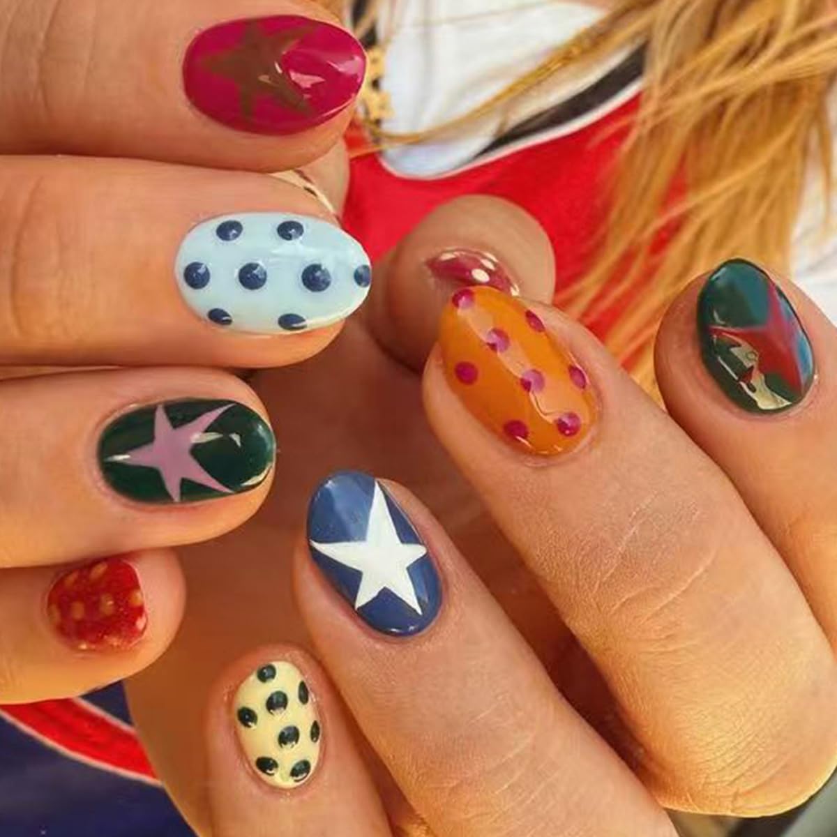 HPYFOI front packaging showing 24-piece nail set and colorful designs for instant style