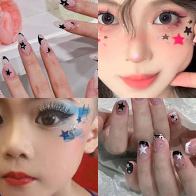 HPYFOI patriotic manicure with star decals perfect for fourth of July styling