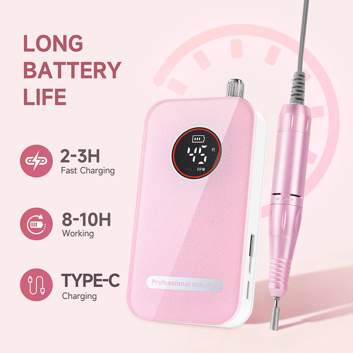 HQMPHQ LED display showing battery level for long-lasting cordless convenience