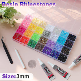 HRLbrc open 28-grid storage box with sorted multicolor rhinestones for ease