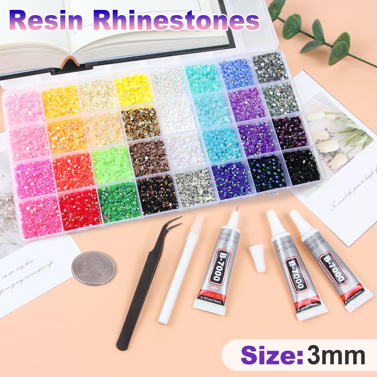 HRLbrc 3mm resin rhinestone close-up highlighting facets for bright sparkle