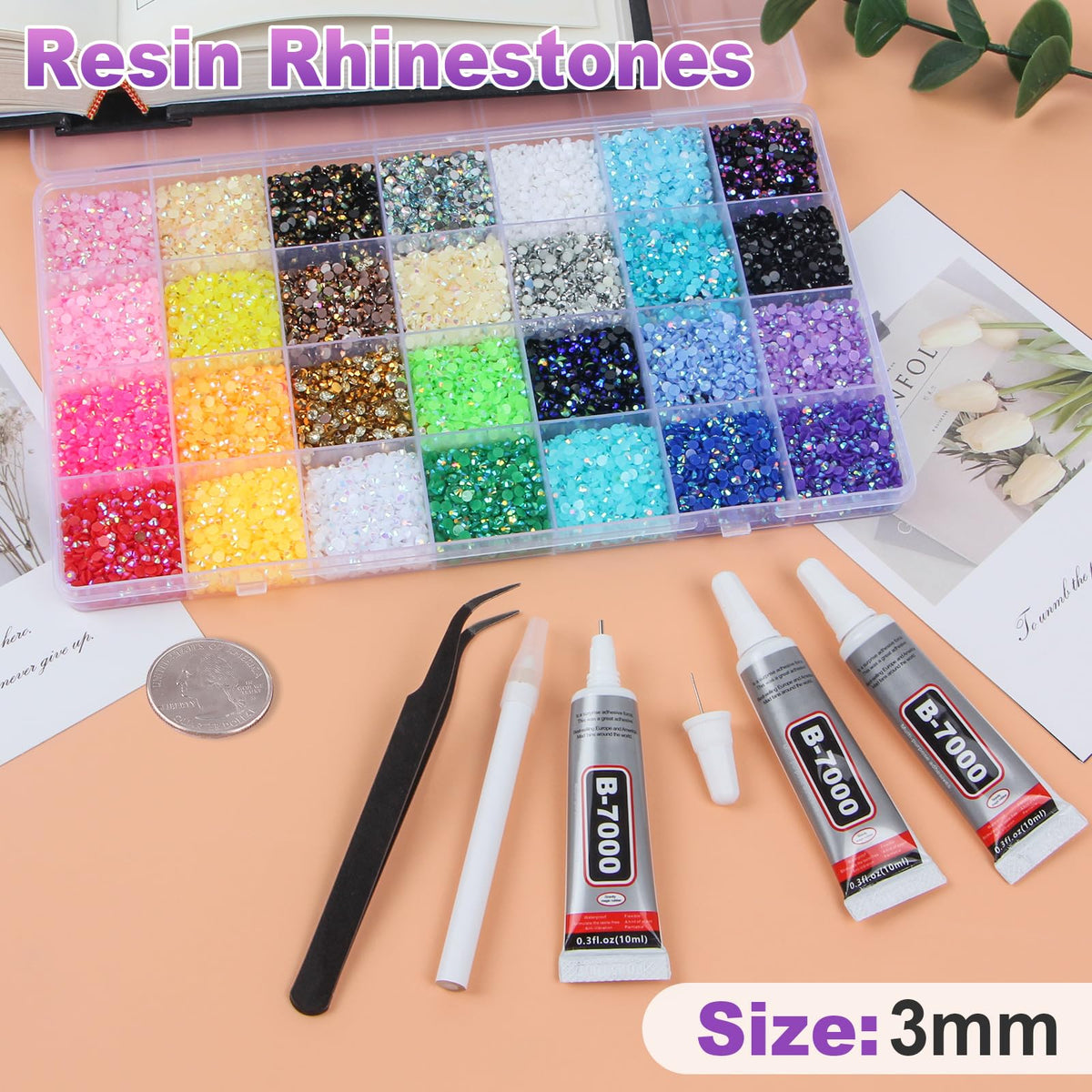 HRLbrc close-up of 3mm resin facets showing bright sparkle for eye-catching crafts