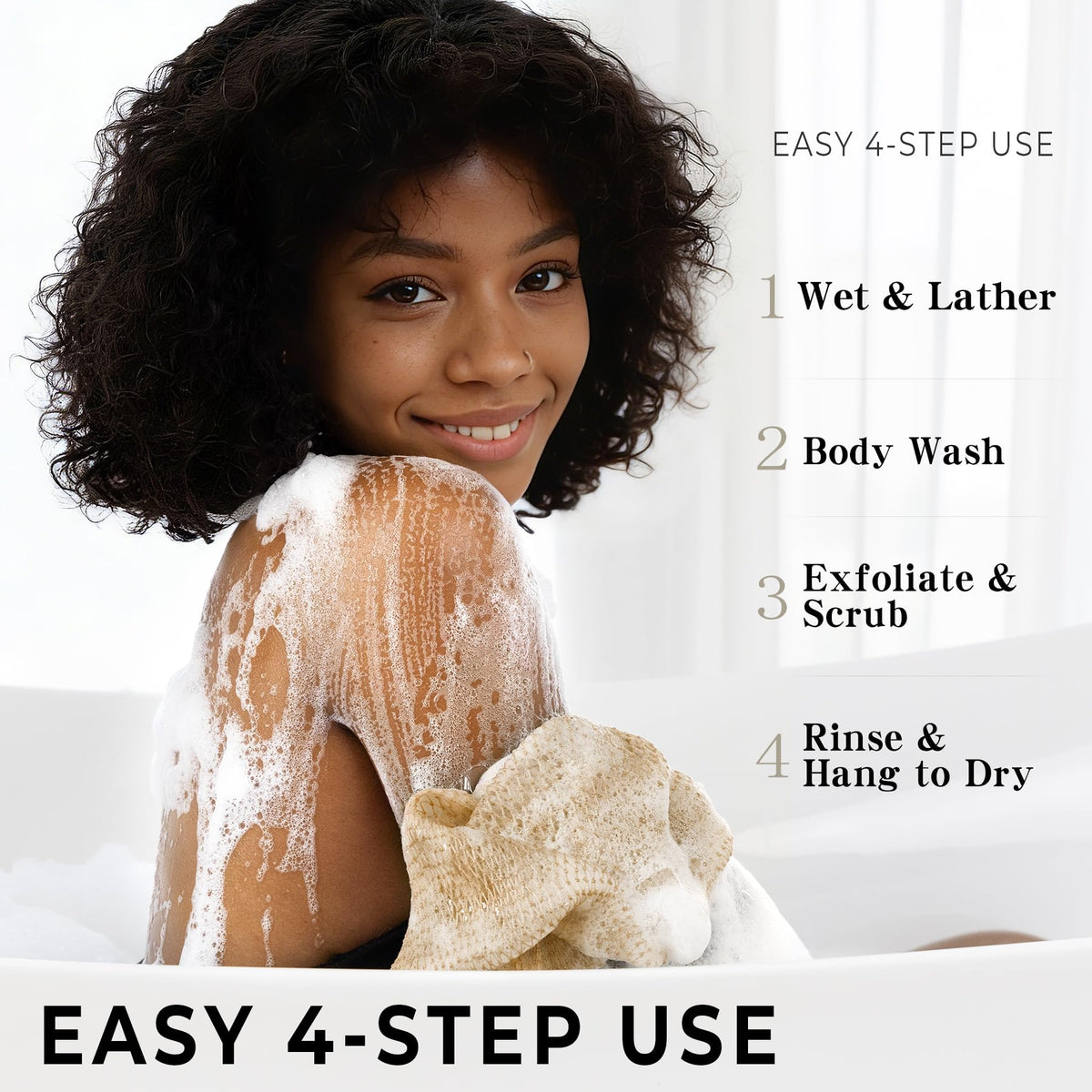 Hrsqu sponge in use on back demonstrating reach and effective scrubbing