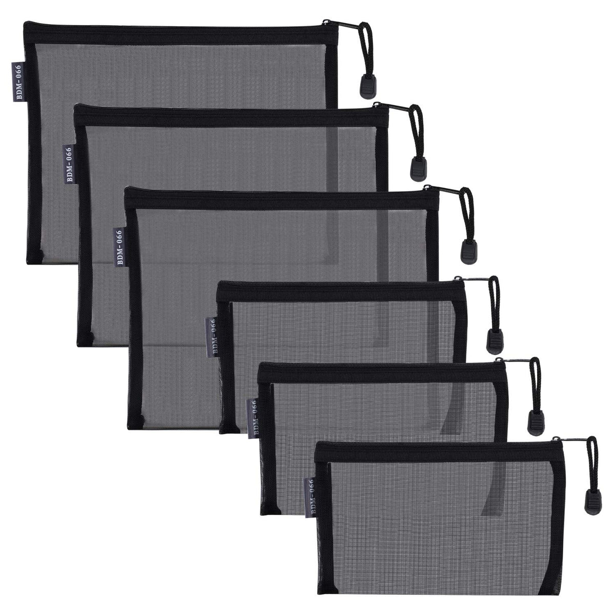 HRX Package front view of six black mesh pouches showing compact organization benefit