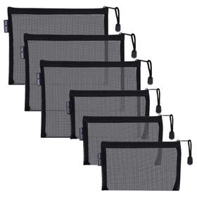 HRX Package front view of six black mesh pouches showing compact organization benefit