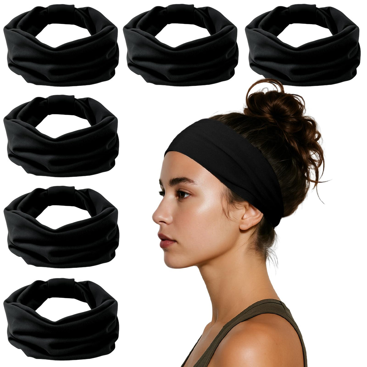 HSEM front view of six black headbands showing organized pack and convenience