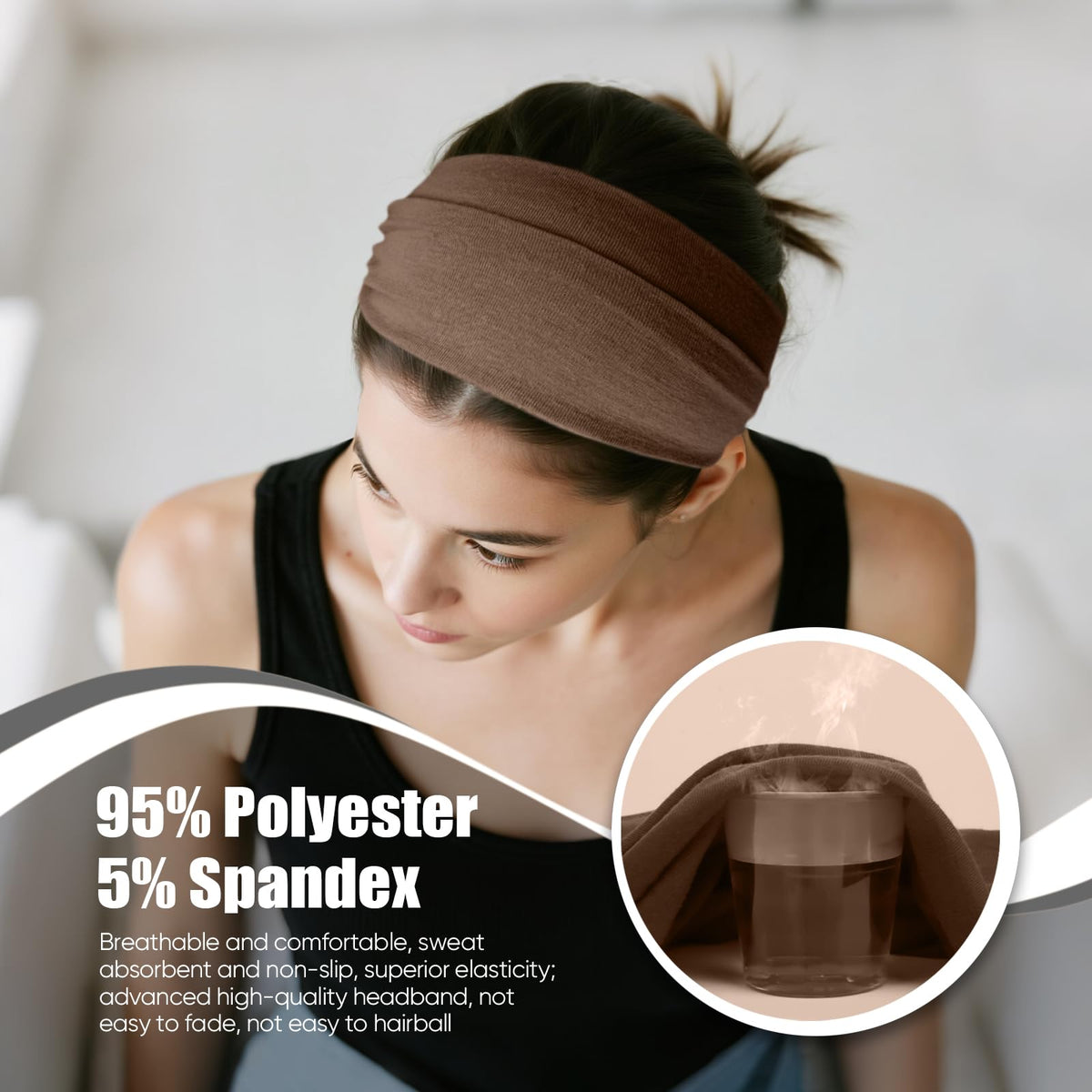 HSEM headband worn during workout showing secure non-slip hold and sweat control