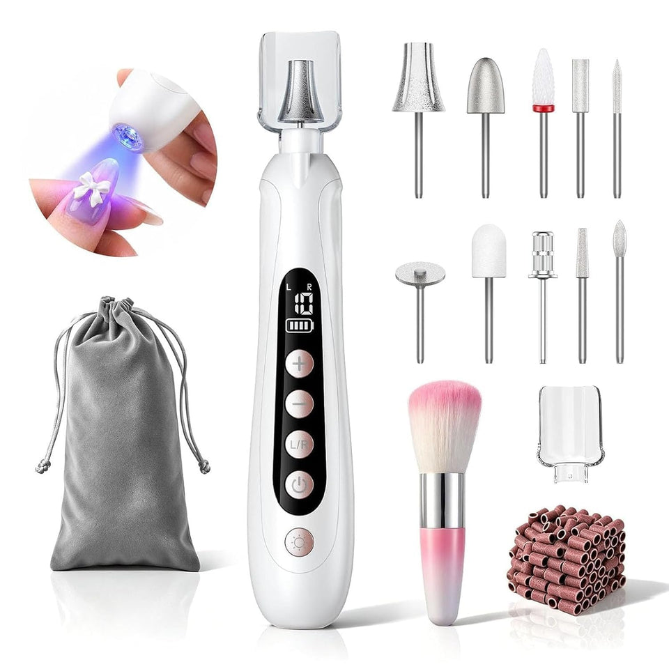 HSKAI front view of cordless nail file showing compact ergonomic body and controls
