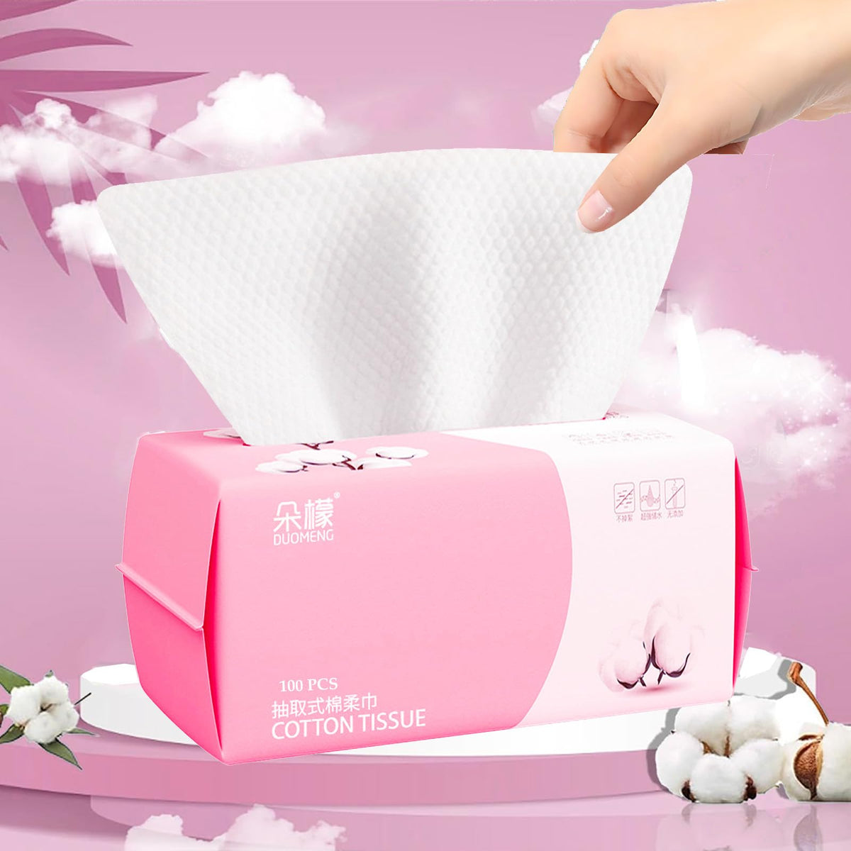 Hsxfl front packaging showing 100 cotton face towels and product branding benefit convenience