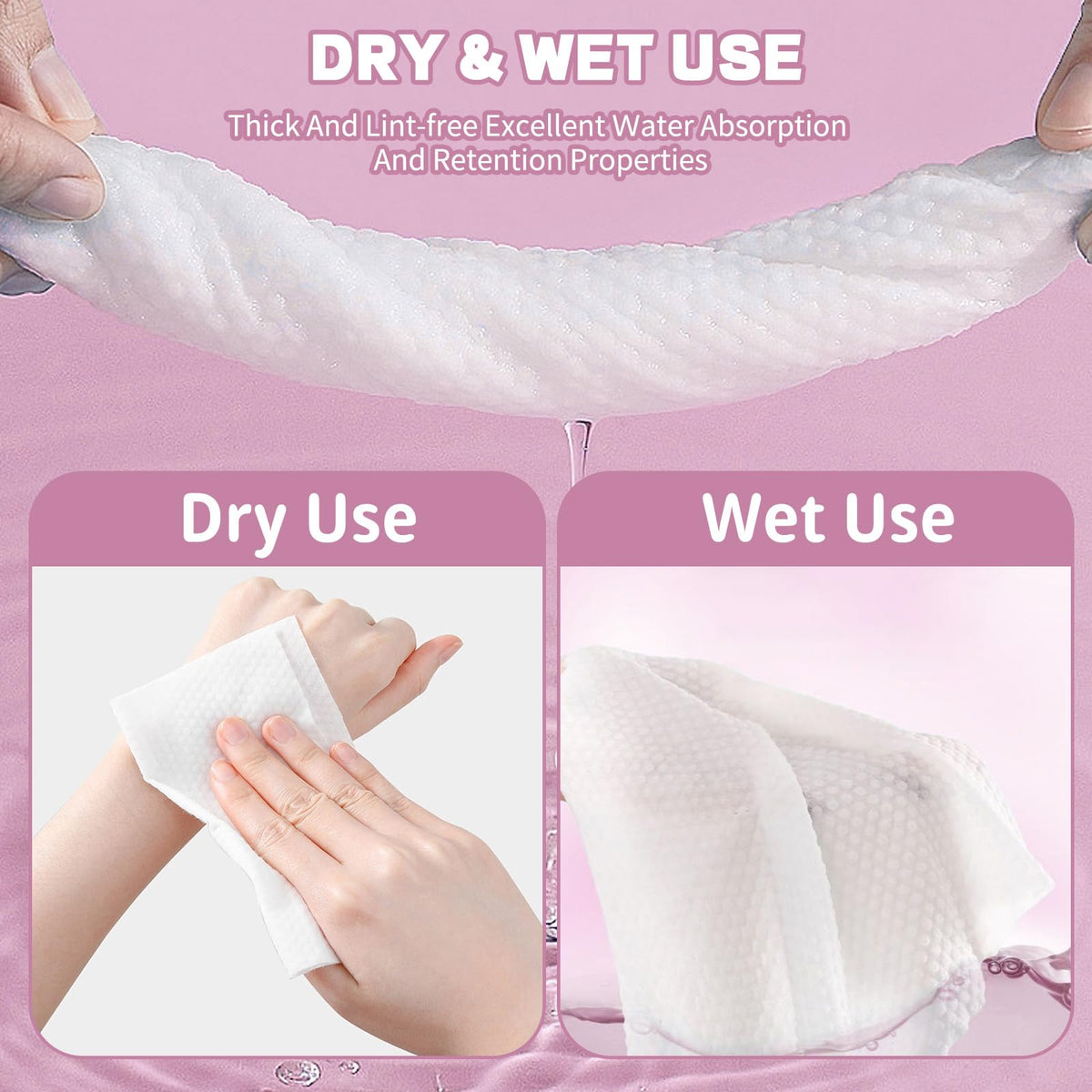 Hsxfl towel wet with water in use to show absorbency and gentle cleansing
