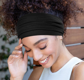 Huachi folded headband demonstrating slimmer wear option for customizable fit benefit