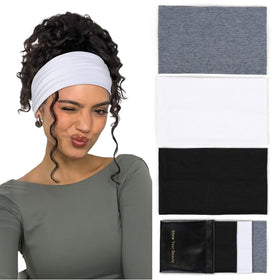 Huachi front view of three headbands showing color options and neat packaging benefit