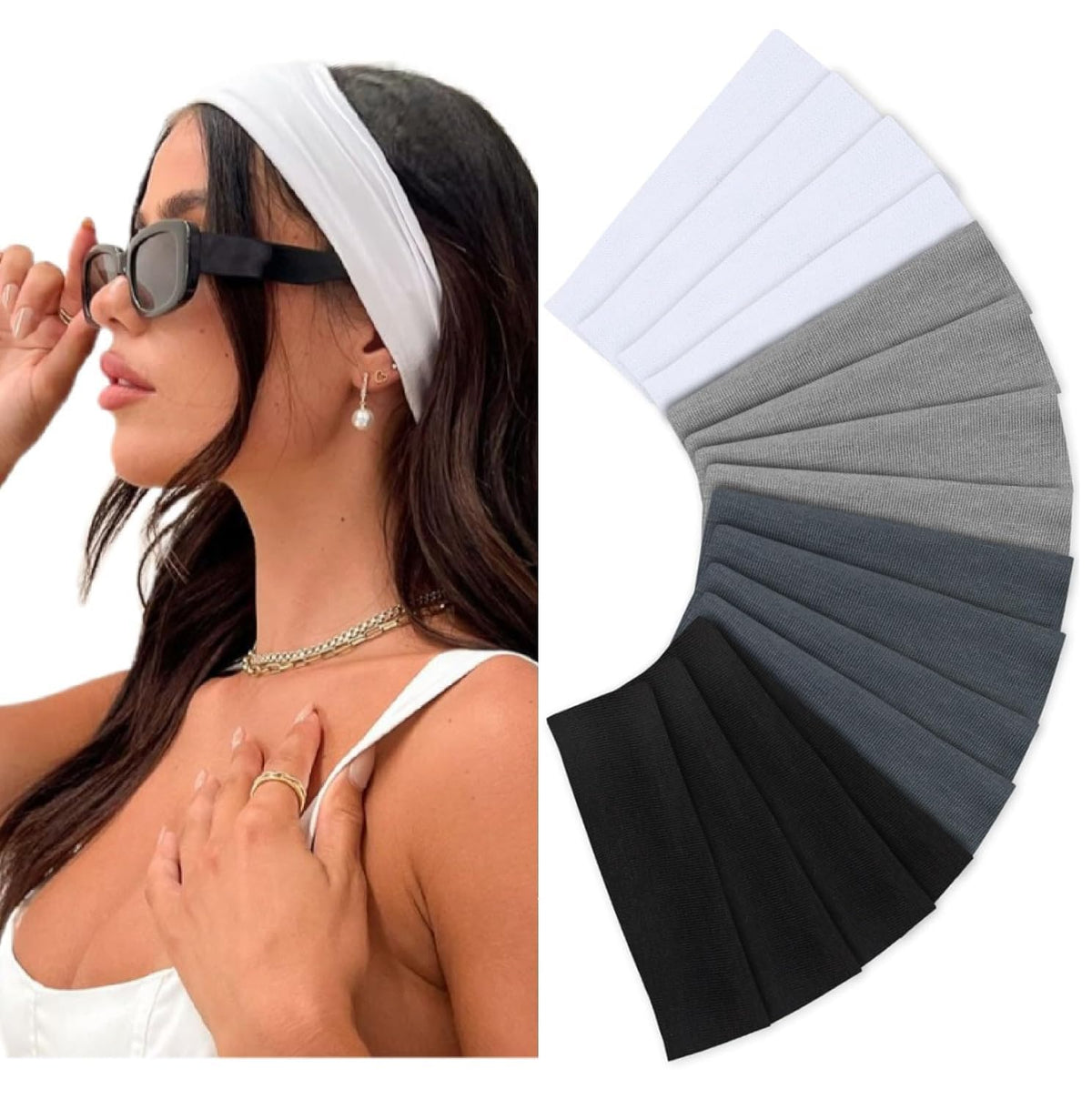 Huachi front pack view showing 16 headbands and color variety for convenience