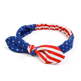 Huachi front view flag headband showing patriotic bow and secure fit